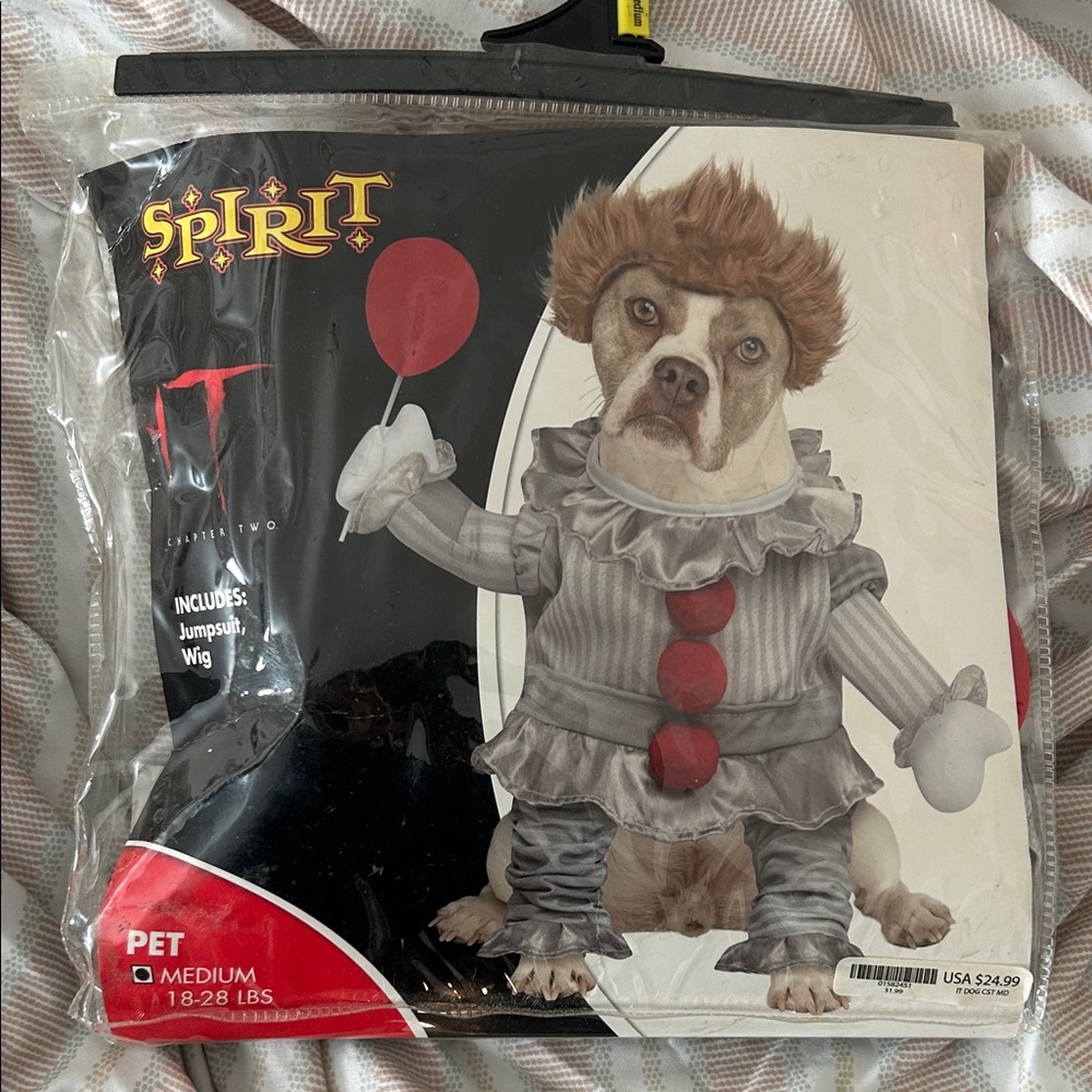 Spirit Pet ClownPennywise Costume  Medium 18-28lbs Gray and Red